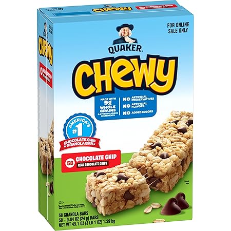 Quaker Chewy Granola Bars, Chocolate Chip, 58 Count - Packaging May Vary