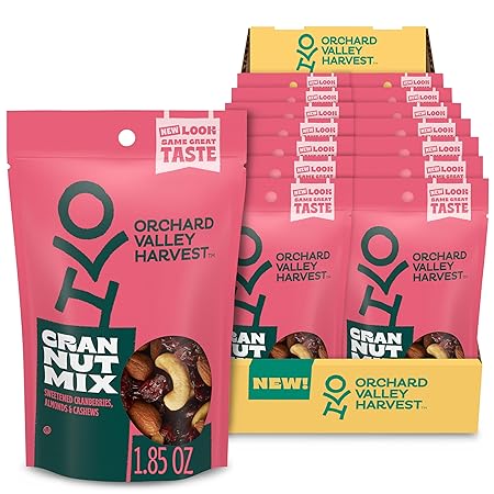 Orchard Valley Harvest Cran Nut Mix, 1.85 oz (Pack of 14), Sweetened Cranberries, Almonds, And Cashews, Gluten Free, Resealable Bag, 4g Of Plant Based Protein Per Serving, Healthy Snacks for Adults