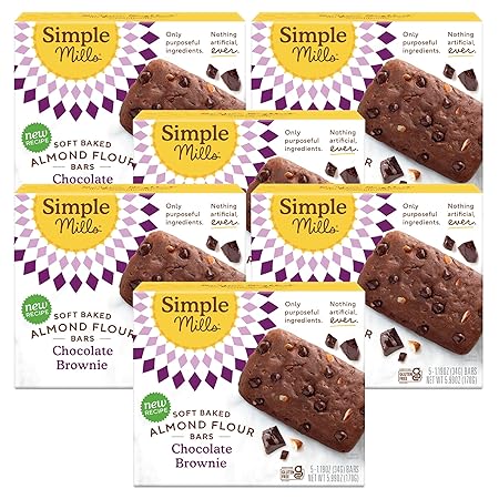 Simple Mills Soft Baked Almond Flour Bars, Chocolate Brownie, Nothing Artificial, Kosher, Grain Free, Gluten Free, 5.99 Ounce (Pack of 6)