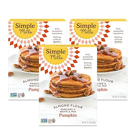 Simple Mills Almond Flour Pancake & Waffle Mix, Pumpkin - Gluten Free, Plant Based, Paleo Friendly, Breakfast 10.7 Ounce (Pack of 3)