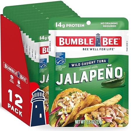 Bumble Bee Jalapeno Seasoned Tuna, 2.5 oz Pouches (Pack of 12) - Ready to Eat - Wild Caught Tuna Packet - 14g Protein per Serving - Gluten Free