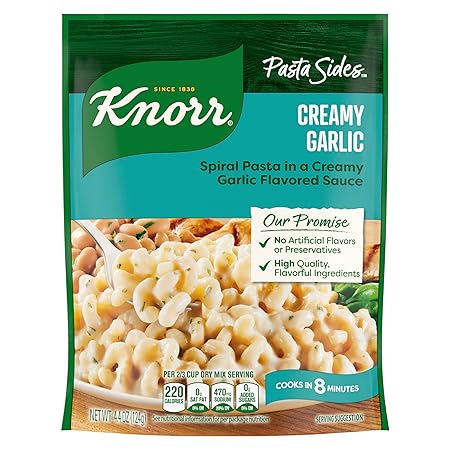 Knorr Pasta Sides Creamy Garlic For Delicious Quick Pasta Side Dishes No Artificial Flavors, No Preservatives 4.4 oz