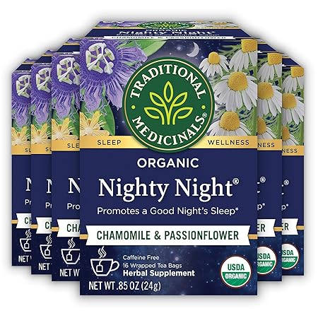 Traditional Medicinals Tea, Organic Nighty Night, Relax & Get a Good Night's Sleep, Includes Spearmint 96 Tea Bags (6 Pack)
