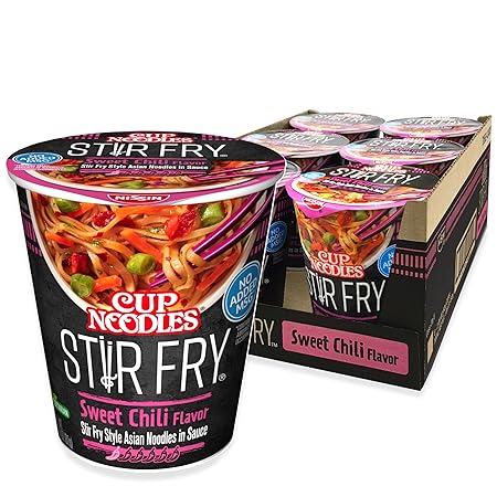 Nissin Cup Noodles Stir Fry Noodles in Sauce, Sweet Chili, 2.89 Ounce (Pack of 6)