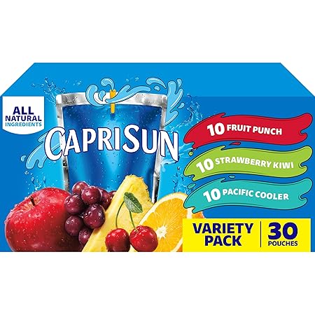 Capri Sun Fruit Punch, Strawberry Kiwi and Pacific Cooler Flavored Juice Drink Blend Variety Pack, 30 ct Box, 6 fl oz Pouches