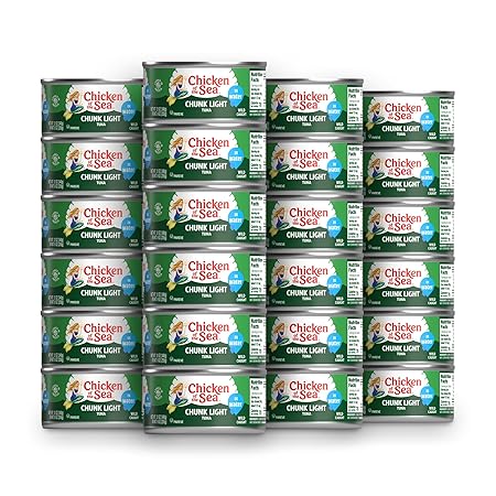 Chicken of the Sea Wild Caught Chunk Light Tuna, 12 Ounce Cans, 24-Count – High Protein 100% Classic Chunk Tuna in Water – Delicious, Easy, Nutritious Ready to Eat Meals