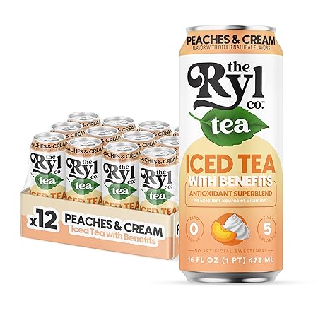 Ryl Peaches & Cream Iced Tea – Antioxidant Superblend, No Artificial Ingredients, Zero Sugar, Five Calories, Low Carb, Non-GMO, Kosher, Gluten Free, Made in the USA, 12-Pack, 16 Fl Oz