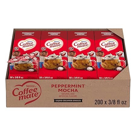 Nestle Coffee mate Coffee Creamer, Peppermint Mocha, Liquid Creamer Singles, Non Dairy, No Refrigeration, 0.375 fl oz Tubs (Pack of 200)