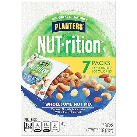 PLANTERS NUT-rition Wholesome Nut Mix, 7.5 oz Box (Contains 7 Individual Pouches) - Cashews, Almonds and Macadamias Snack Mix - No Artificial Flavors, No Artificial Colors, No Preservatives - Kosher