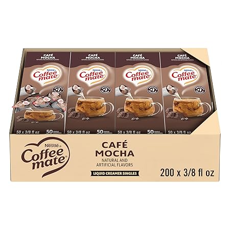Nestle Coffee mate Coffee Creamer, Cafe Mocha, Liquid Creamer Singles, Non Dairy, No Refrigeration, 0.375 fl oz Tubs (Pack of 200)
