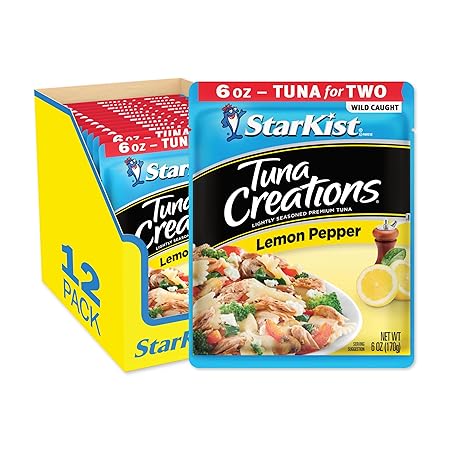 StarKist Tuna Creations Lemon Pepper, 6.0 oz Pouch (12 Pack) Ready to Eat Wild Caught Tuna, 19g Protein Per Serving, Gluten Free, Soy Free, Kosher, Perfect for Salads, Keto Meals and Snacks