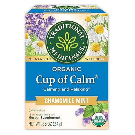 Traditional Medicinals Tea, Organic Cup of Calm, Calming & Relaxing with Chamomile Mint, 16 Tea Bags