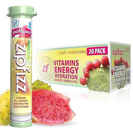Zipfizz Daily Energy Drink Powder, Prickly Pear, 20 Pack | 3-in-1 Sustained Energy, Rapid Hydration, and Essential Vitamins | Sugar-Free | Electrolyte Powder | Contains Vitamin B-12 & Antioxidants