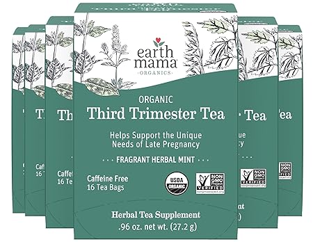 Earth Mama Organic Third Trimester Tea Bags | 100% USDA Organic Herbal Tea for Late Pregnancy Comfort + Childbirth Preparation, 16 Teabags Per Box (6-Pack)