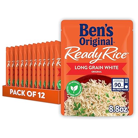BEN'S ORIGINAL Ready Rice Original Long Grain White Rice, Easy Dinner Side, 8.8 oz Pouch (Pack of 12)
