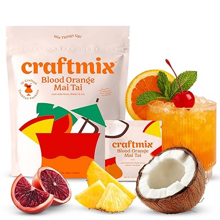 Craftmix Blood Orange Mai Tai Cocktail & Mocktail Drink Mixer, Skinny Mixes - Water Flavoring Packets - Made With Real Fruit - Vegan Low-Carb, Low-Sugar, Non-GMO, Dairy Free, Gluten Free, 24 Pack