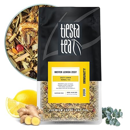 Tiesta Tea - Meyer Lemon Zest, Loose Leaf, Zesty Lemon Herbal Tea, Premium Caffeine Free Blend, Make Hot or Iced & Brews Up to 200 Cups, 16 oz Resealable Bulk Pouch