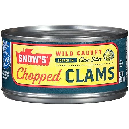 Snow's Wild Caught Chopped Clams Canned, 6.5 oz Can - 5g Protein Per Serving - Gluten Free, Keto Friendly, 99% Fat Free