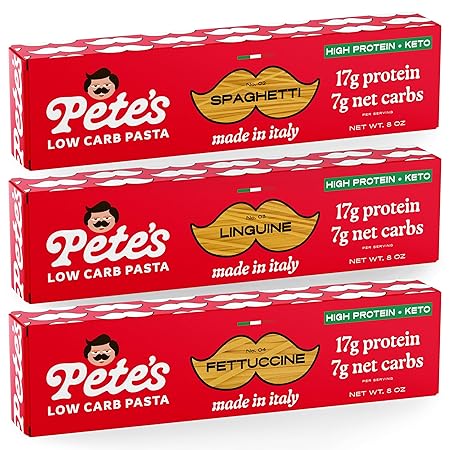17g High Protein Variety Spaghetti, Fettuccine, Linguine Pasta | 7g Low Carb Keto Pasta | Healthy, Italian Pasta From Italy | 3-Pack, 8oz - Pete's Pasta