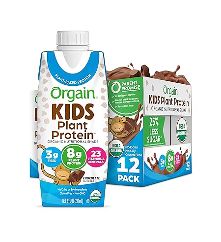 Orgain Organic Kids Nutritional Vegan Protein Shake, Chocolate - Healthy Kids Snacks, 8g Plant Protein, 23 Vitamins & Minerals, 3g Fiber, No Dairy & Soy, Non-GMO, 8 Fl Oz (12 Pack) Package May Vary