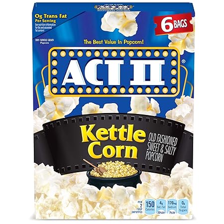 ACT II Kettle Corn Microwave Popcorn Bags, 6-Count (Pack of 6)