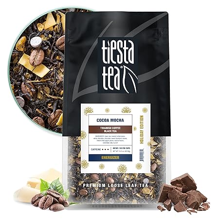 Tiesta Tea - Cocoa Mocha, Loose Leaf, Tiramisu Coffee Black Tea, Premium Blend, High Caffeinated Holiday, Make Hot or Iced Brews Up to 200 Cups, 16 Ounce Resealable Bulk Pouch
