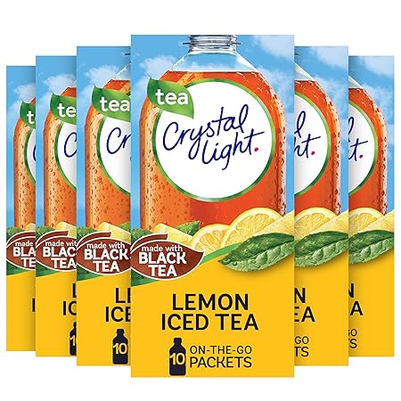 Crystal Light Lemon Iced Tea Naturally Flavored Powdered Drink Mix (60 Ct Multipack, 6 Boxes Of 10 Ct On-The-Go-Packets)