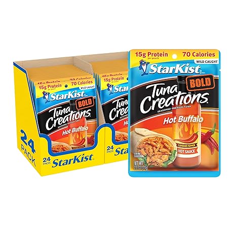 StarKist Tuna Creations BOLD Hot Buffalo, 2.6 oz Pouch (24 Pack) Ready to Eat Wild Caught Tuna, 15g Protein, 70 Calories Per Serving, Gluten Free, Soy Free, Kosher, Perfect for Keto Meals and Snacks