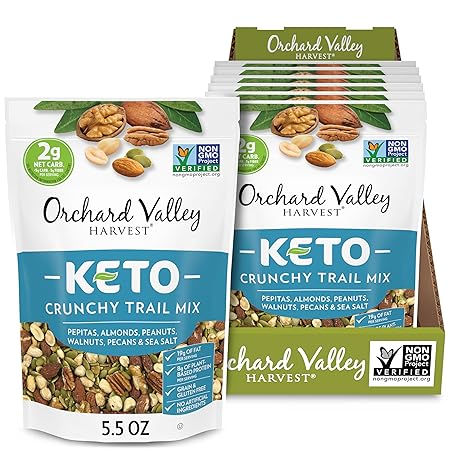 Orchard Valley Harvest Keto Crunchy Trail Mix, 5.5 Ounces (Pack of 6), Pepitas, Almonds, Peanuts, Walnuts, and Pecans, Low Carbs, Non-GMO, No Artificial Ingredients, Healthy Snacks for Adults