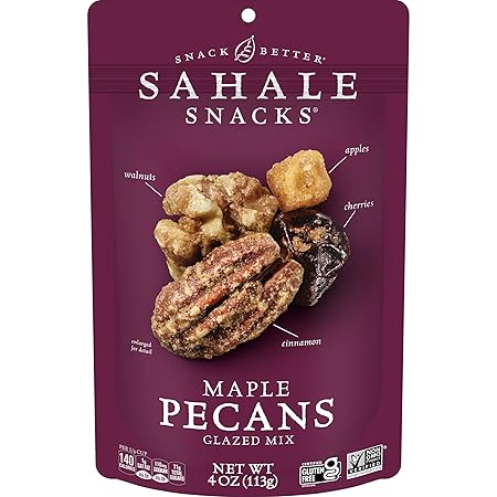 Sahale Snacks Maple Pecans Glazed Mix, 4 oz Pouches (6 Packs) Dry-Roasted, Deluxe Mixed Nuts with Cherries, Apples, Maple, and Cinnamon - Non-GMO, Kosher, and Certified Gluten-Free Snacks