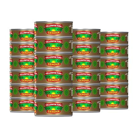 Genova Premium Yellowfin Tuna in Extra Virgin Olive Oil with Sea Salt, 5 Ounce Cans (Pack of 24), Wild Caught, Solid Light