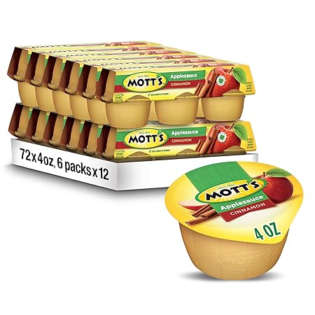 Mott's Cinnamon Applesauce, 4 Oz Cups, 72 Count (12 Packs Of 6), No Artificial Flavors, Good Source Of Vitamin C, Nutritious Option For The Whole Family