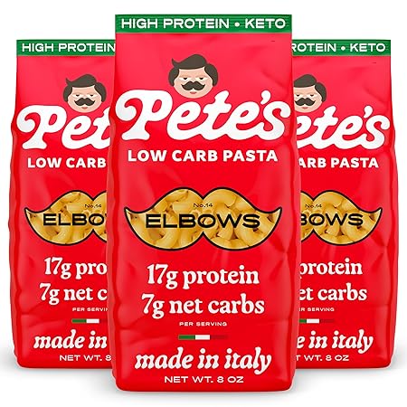 17g High Protein Elbow Macaroni Pasta | 7g Low Carb Keto Pasta | Healthy, Italian Pasta From Italy | 3-Pack, 8oz - Pete's Pasta