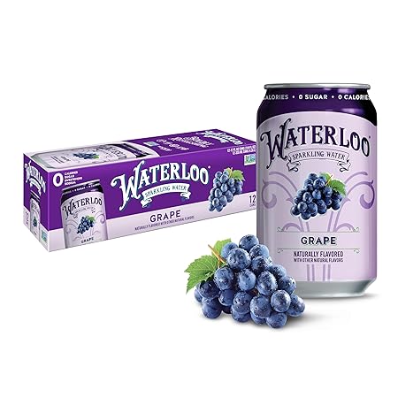 Waterloo Sparkling Water, Grape Naturally Flavored, 12 Fl Oz Cans (Pack of 12) – Zero Calories and Zero Sugar or Sweeteners