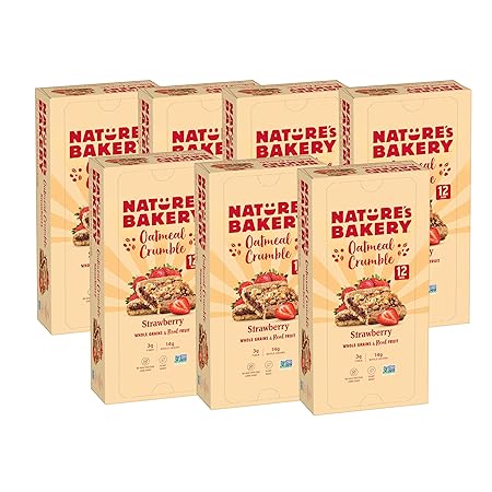 Nature's Bakery Oatmeal Crumble Bars, Strawberry, Real Fruit, Vegan, Non-GMO, Breakfast Bar, 7 Boxes With 12 Bars, 84 Count