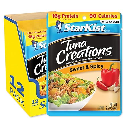 StarKist Tuna Creations Sweet and Spicy, 2.6 oz Pouch (12 Pack) Ready to Eat Wild Caught Tuna, 16g Protein, 90 Calories Per Serving, Gluten Free, Soy Free, Kosher, Perfect for Salads, Meals and Snacks
