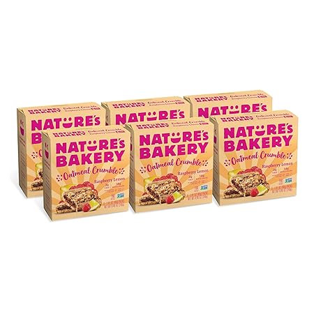 Nature's Bakery Oatmeal Crumble Bars, Raspberry Lemon, Real Fruit, Vegan, Non-GMO, Breakfast Bar, 6 Boxes With 6 Bars, 36 Count