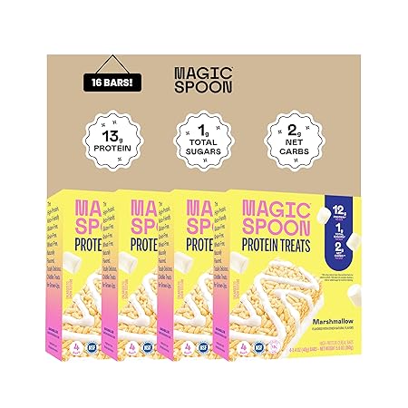 Magic Spoon Treats wiht Exclusive Spoon - 16 Bars, Marshmallow - High Protein Gluten Free Snack - Sugar Free Protein Cereal Bar - Low Carb & Keto Friendly Protein Bars