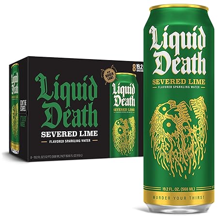 Liquid Death, Severed Lime, Lime-Flavored Sparkling Water, 8-Pack (19.2oz Cans), Low Calorie & No Artificial Sweeteners