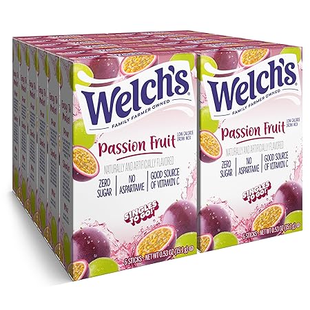 Welch's Singles To Go Water Drink Mix - Passion Fruit Powder Sticks (12 Boxes with 6 Packets Each - 72 Total Servings)