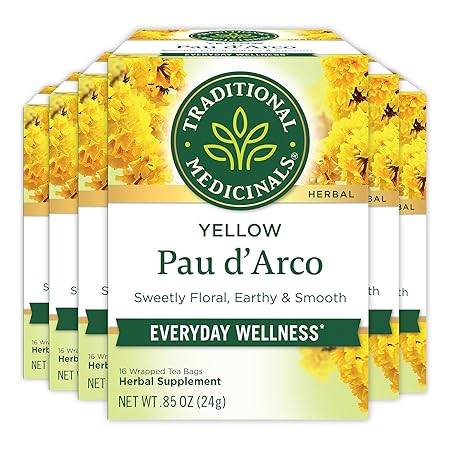 Traditional Medicinals Tea, Yellow Pau d'Arco, Everyday Wellness, 96 Tea Bags (6 Pack)