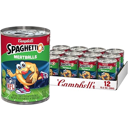SpaghettiOs Football Shaped Canned Pasta with Meatballs, 15.6 oz Can (Pack of 12)