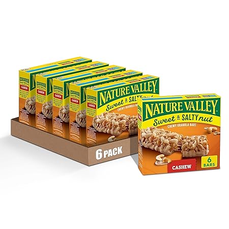 Nature Valley Sweet and Salty Nut Granola Bars, Cashew, 6 Bars, 7.2 oz (Pack of 6)