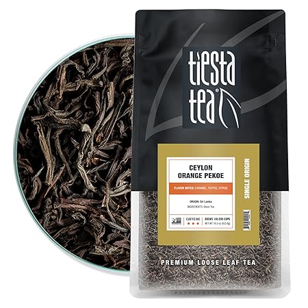Tiesta Tea - Ceylon Orange Pekoe Black Tea, Loose Leaf, Single Origin Premium from Sri Lanka, Pure Unblended High Caffeinated, Hot or Iced & Brews Up to 200 Cups, 16oz Resealable Bulk Pouch
