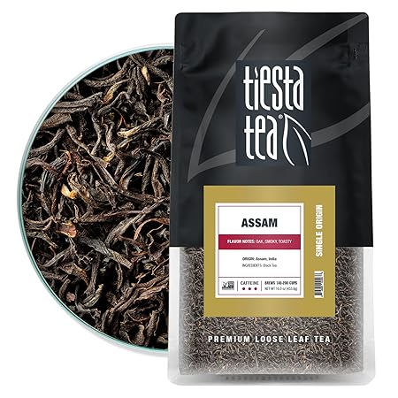 Tiesta Tea - Assam Black Tea, Loose Leaf, Single Origin Premium Black from India, High Caffeinated, Make Hot or Iced & Brews Up to 200 Cups, Pure Unblended, 16oz Resealable Bulk Pouch