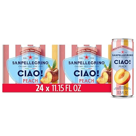 Sanpellegrino CIAO Peach Sparkling Water, Low-Calorie Italian Sparkling Water with Real Fruit Juices, 0g Added Sugar, 24-Pack