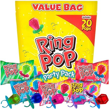 Ring Pop Individually Wrapped Bulk Lollipop- Variety Party Pack, 20 Lollipops per Bag (Case of 12 Bags)