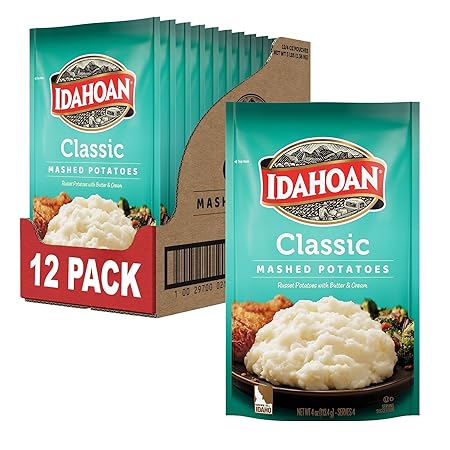 Idahoan Classic Mashed Potatoes, Naturally Gluten-Free, 100% Real Idaho Potatoes, 4 servings per bag, 4 ounce (Pack of 12)