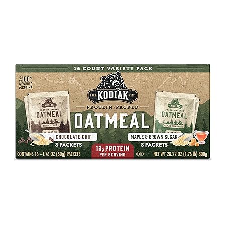 Kodiak Cakes Instant Oatmeal Packets - High Protein - 100% Whole Grains Breakfast Food - Maple & Brown Sugar & Chocolate Chip (16 Packets)