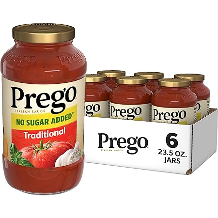 Prego Traditional No Sugar Added Pasta Sauce, 23.5 Oz Jar (Case of 6)